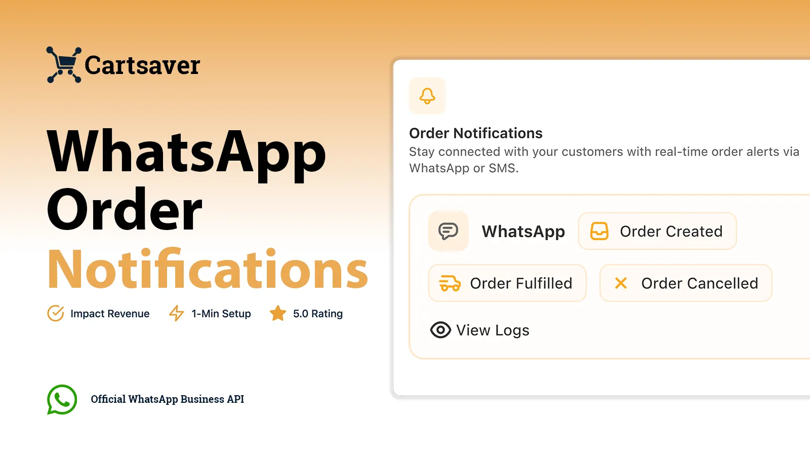 Cartsaver WhatsApp Order Notifications dashboard